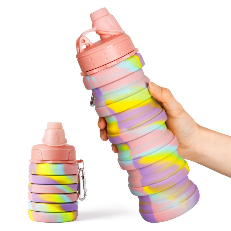 MAKERSLAND Collapsible Water Bottles for Travel, Foldable Sports Water Bottle for Kids, Reusable Water-proof Silicone Water Bottles with mountaineering Buckle for Camping Hiking Holiday - Image 1